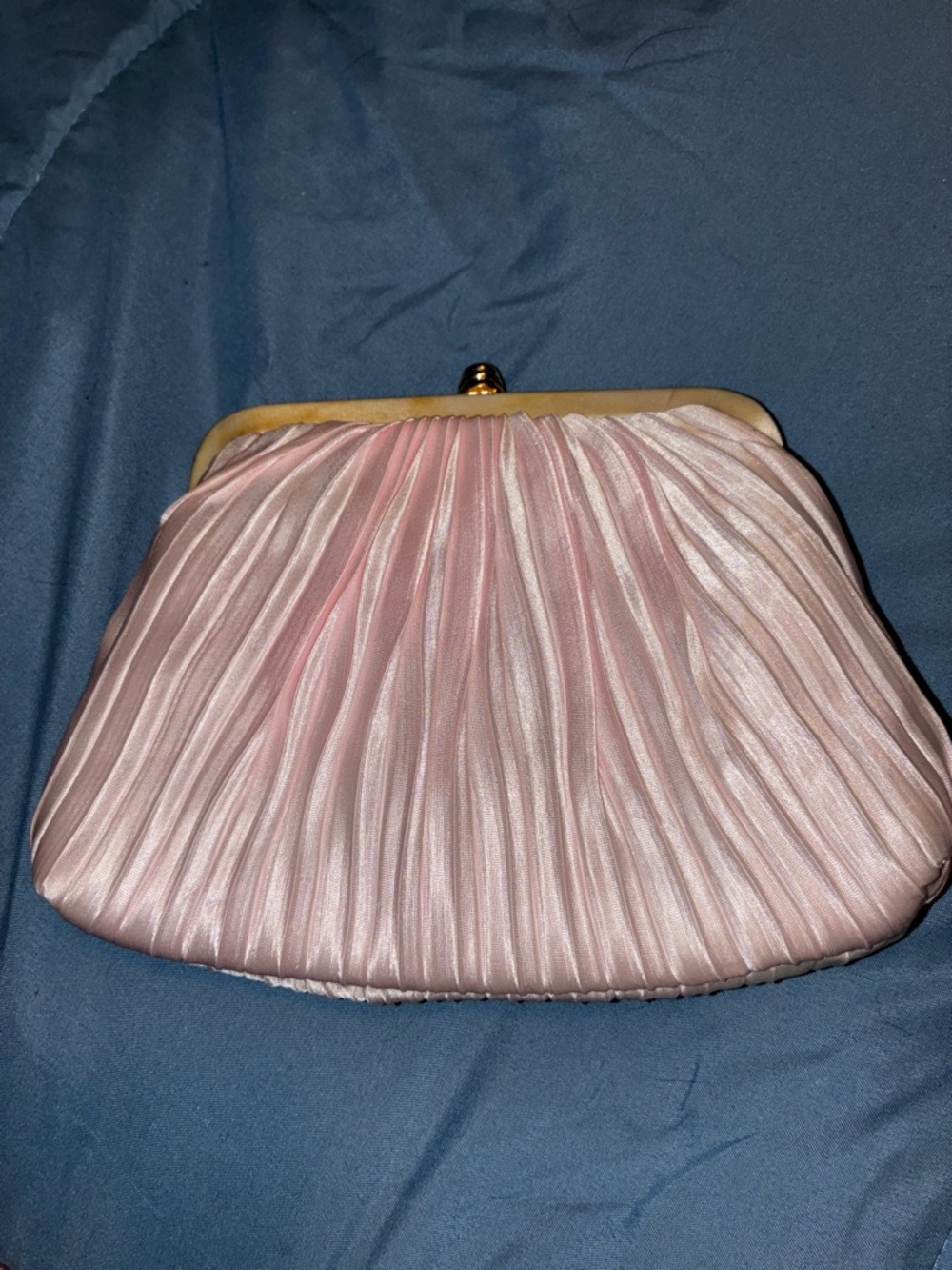 Pleated Pink Satin Frame Clutch Wristlet